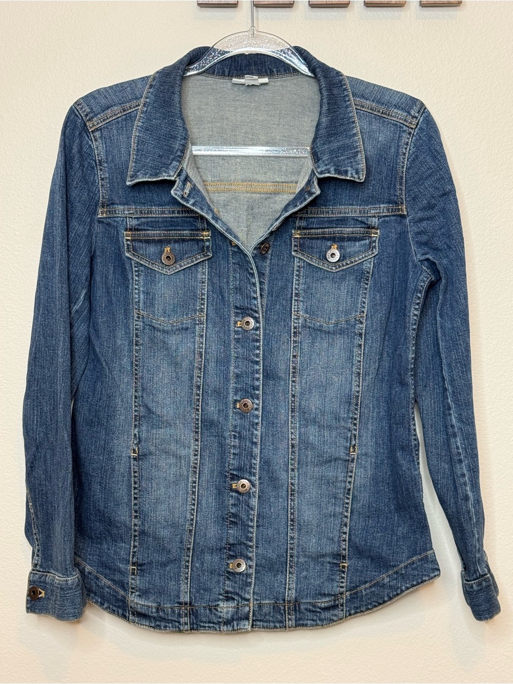 J. Jill Womens Blue Denim Jacket with Button Front